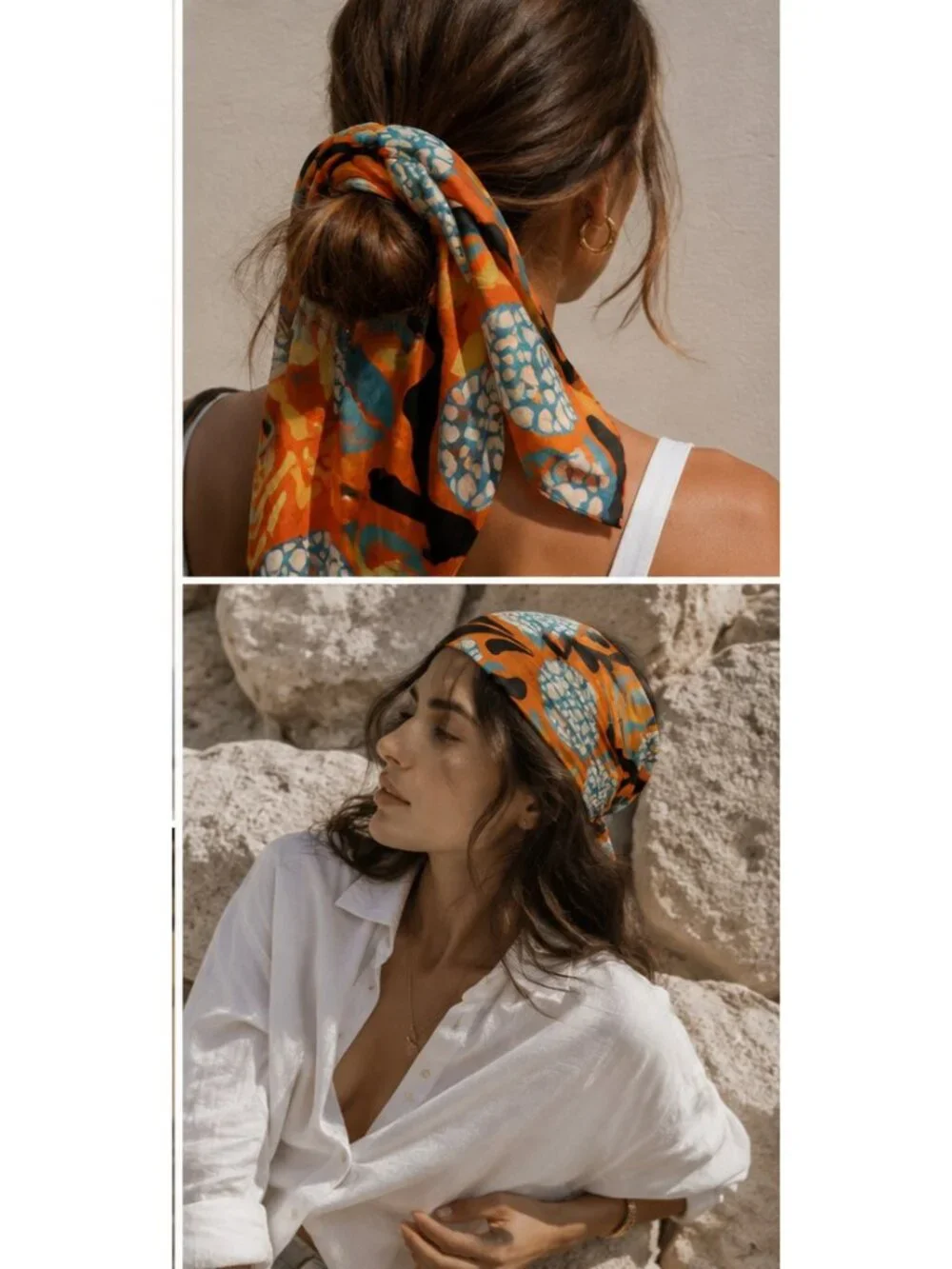 ELOI Abstract Art Scarf Orange Blue Green Cotton Silk Blend Statement Print